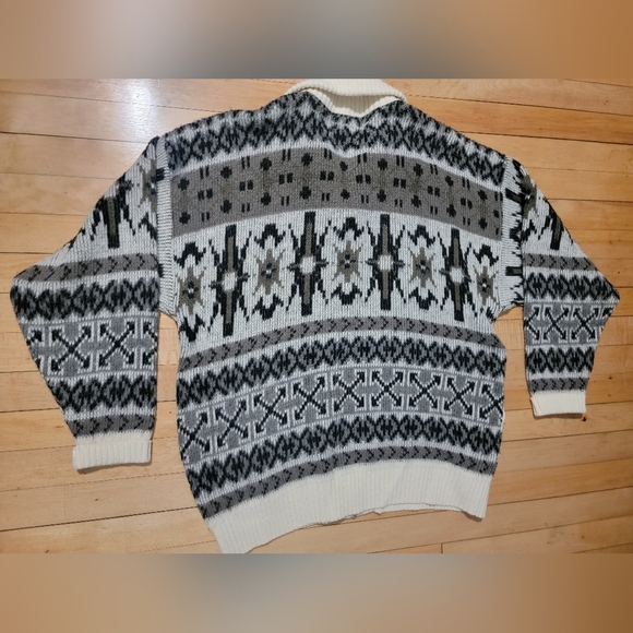 Vintage 80s Clipper Mis Aztec Sweater Jacket The Dude Full Zip Turtleneck USA XL - Picture 4 of 8